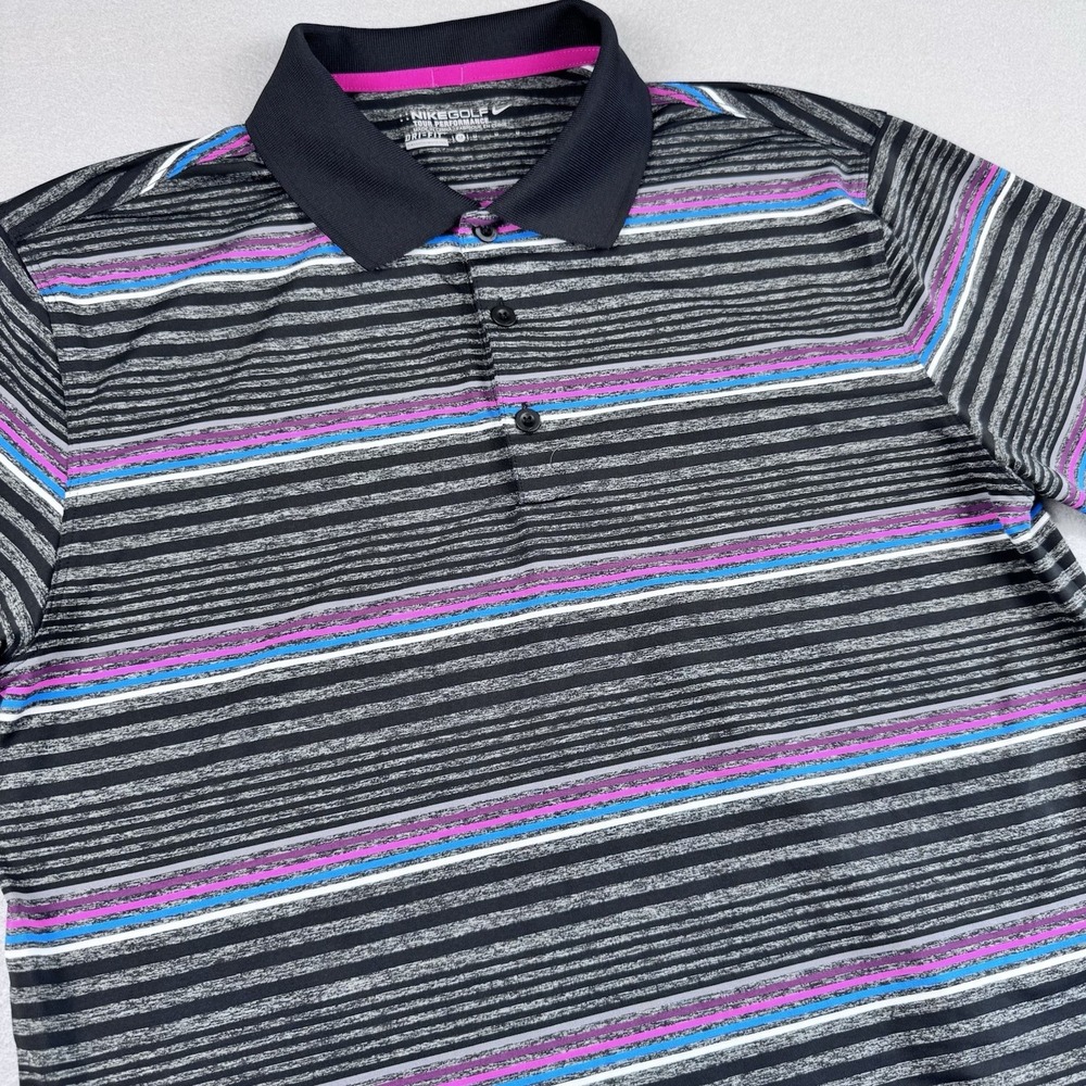 Nike Golf Tour Performance Polo Men M Stripe Stretch Short Sleeve Stretch Pink